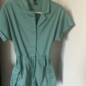 Green Forever 21 Romper with Belt and Open Back